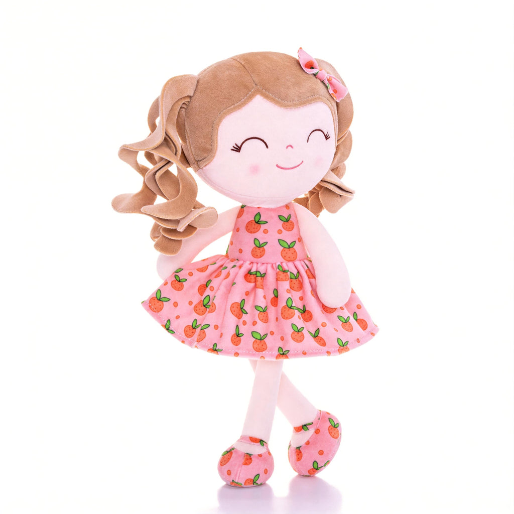 Gloveleya Doll Baby Dolls Soft Rag Doll Baby Girl Gifts Curly Spring Girl - Orange 9inches