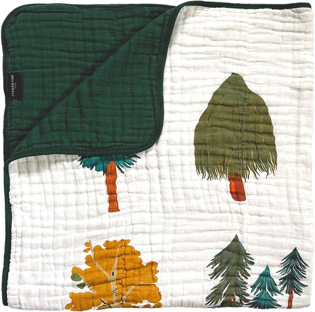 CLEMENTINE KIDS Forest Trees Quilt, 47 x 47 inches, Cotton Muslin, Green