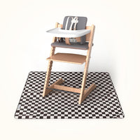 Tiny Twinkle Splat Mat for Under High Chair or Table | 44" x 44" Waterproof & Mess-Proof High Chair Mat for Baby, Machine Washable for Mealtime or Art(Black Checkers)