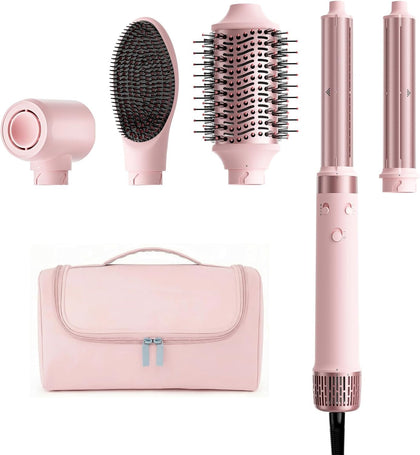 MESCOMB 5-in-1 Dual Voltage Hair Dryer Brush for Travel with Storage Bag