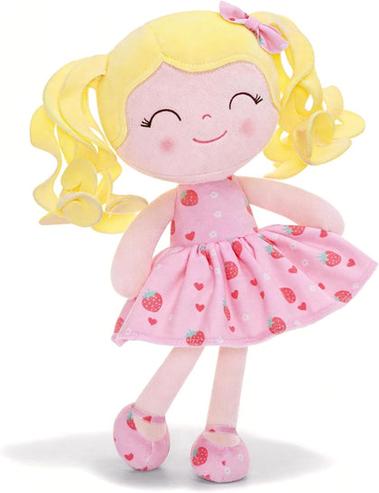 Gloveleya Baby Dolls Soft Snuggly First Baby Girl Gifts Soft Doll for Girls with Strawberry Printed Dress 12inches Fruit Series