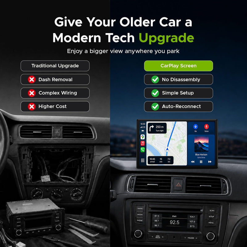 TOGUARDGO 9'' Carplay Screen for Car, Wireless Car Play and Android Auto