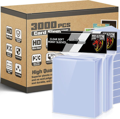 3000 Counts Card Sleeves Top Loaders for Trading Cards, Penny Soft Sleeves Baseball Card Sleeve Protectors Fit for Sports,Football,Game Cards