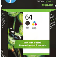 HP 64 Black & Tri-Color Ink Cartridges Printers (Combo Pack) | Works with Printer Series: Inspire 7950e; Envy Photo 6200, 7100, 7800; Tango | Eligible for Instant Ink | X4D92AN