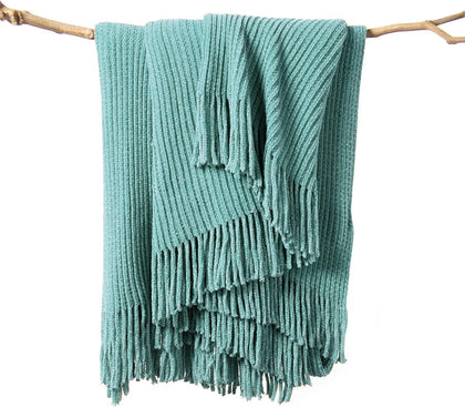 lifein Throw Blanket for Couch, Soft Boho Decor Bed Throw,Cozy Blue Chenille Knitted Small Farmhouse Lightweight Throw (Aqua,60 * 80