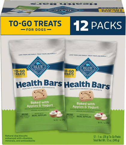 Blue Buffalo Health Bars Mini Natural Crunchy Dog Treats to-GO, Mini Biscuits, Apple & Yogurt 1-oz Bags (Pack of 12)