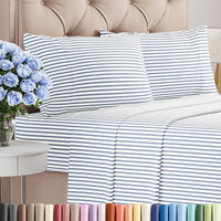 Full Size 4 Piece Sheet Set - Breathable & Cooling Sheets - Blue Stripes