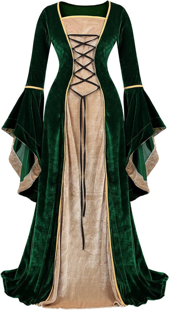 Lehauya Womens Renaissance Costume Dress Medieval Velvet Lace Up Faire Gown