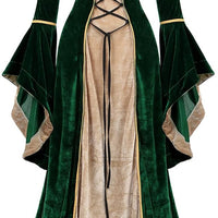 Lehauya Womens Renaissance Costume Dress Medieval Velvet Lace Up Faire Gown