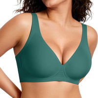 OEAK Womens Jelly Bras Wireless Deep V Comfy Push Up Tshirt Bras GRN M