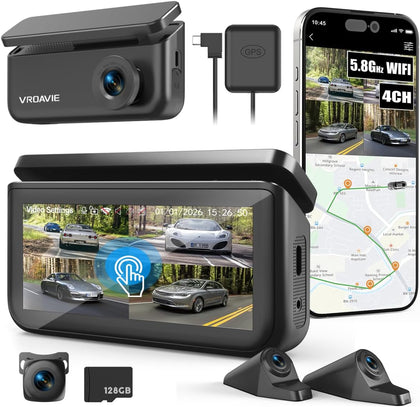 VROAVIE 4 Channel 360° Dash Cam Detached Side Cameras, 4
