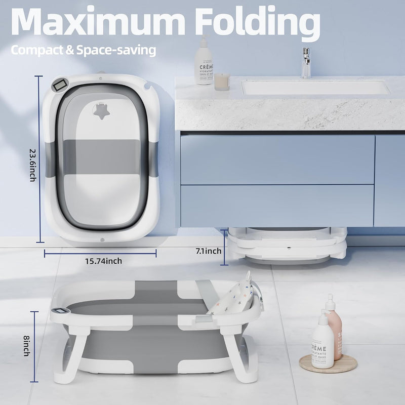 iBabyMax Bañera Plegable para Bebé con Termómetro 0 a 36 Meses Gris