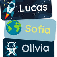 Personalized Name Labels for Kids (180) – Clothing Labels & Daycare Labels – Custom Waterproof Stickers for School Supplies - Space