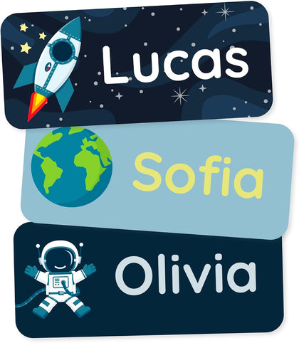Personalized Name Labels for Kids (180) – Clothing Labels & Daycare Labels – Custom Waterproof Stickers for School Supplies - Space