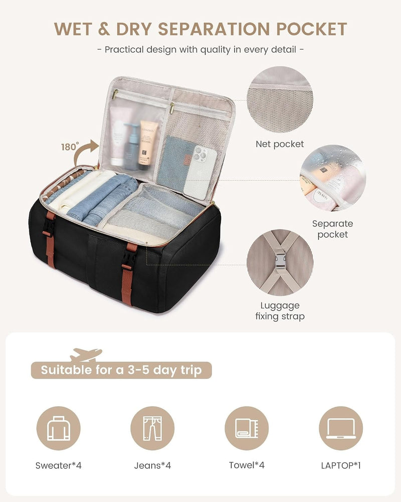 LOVEVOOK 40L Travel Backpack Carry on Flight Approved,Personal Item Bag with 3 Packing Cubes,Travel Backpack Bag for Women Fits 17 Inch Laptop,Water-resistant Carry On Backpack for Airplanes