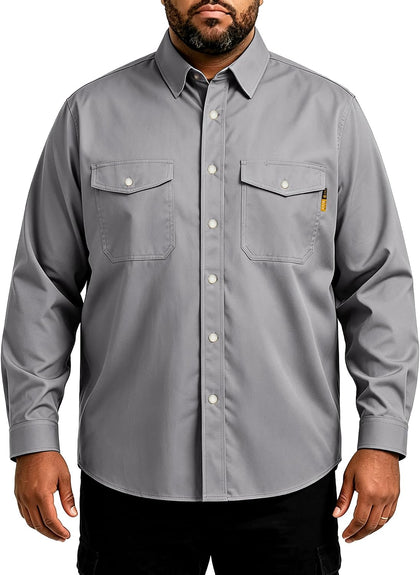 WORKWEYA Men's FR Flame Resistant Shirts 7.5oz Cotton Fire Retardant Welding Shirts NFPA 2112 Light Gray