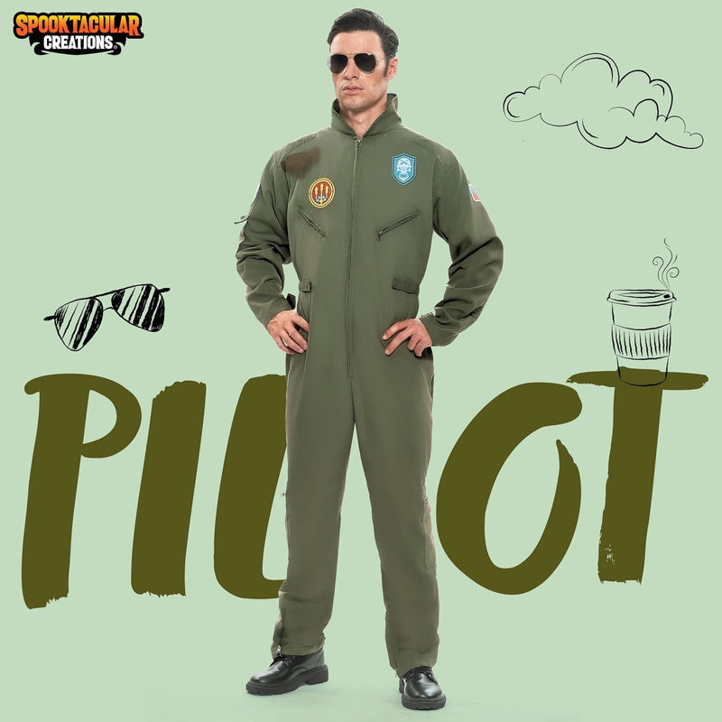 Spooktacular Creations Men’s Fighter Pilot Jumpsuit Adult, Pilot Costume Men with Accessory for Halloween