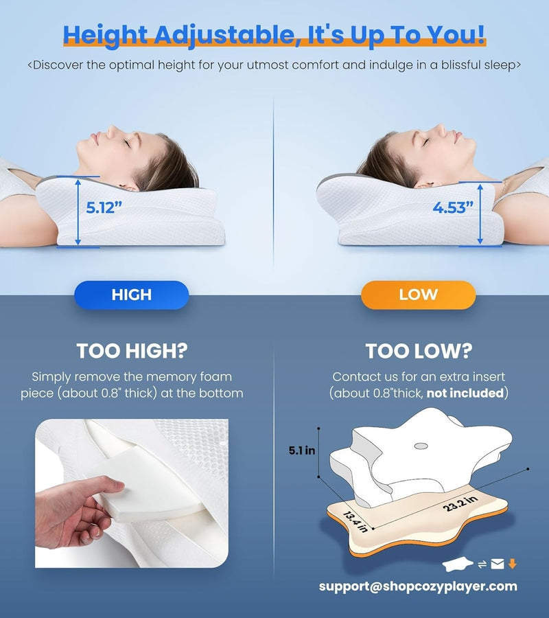 Cozyplayer Ultra Pain Relief Cooling Pillow for Neck Support, Adjustable Cervical