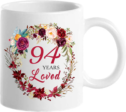 Choinn 1932 94th Birthday Gifts for Women, Birthday Gifts for Women Turning 94 years old, 94th Bday Gifts Ideas, Mothers Day Christmas Gifts for Mom, Grandma, Aunt, Wife, Sister, 94 Years Loved Mug