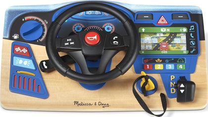 Melissa & Doug Vroom & Zoom, Interactive Wooden Dashboard, Racing Car Steering Wheel Toy, Lights & Sounds, Preschool Learning Toys for Girls & Boys 3+ - FSC Certified