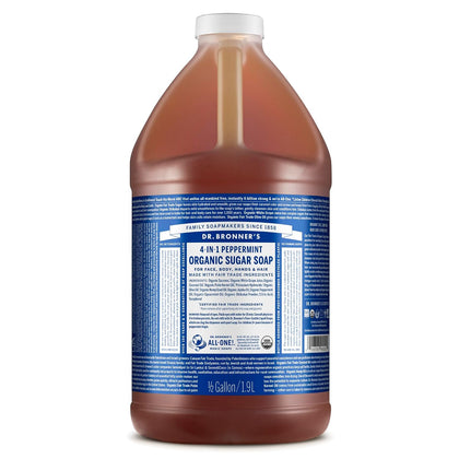 Dr. Bronner's Organic Sugar Soap (Peppermint, 64 Ounce)- Made with Organic Oils, Sugar & Shikakai Powder, 4-in-1 Uses: Hand and Body Wash, Face, Hair- Cleanses, Moisturizes, Nourishes, Vegan
