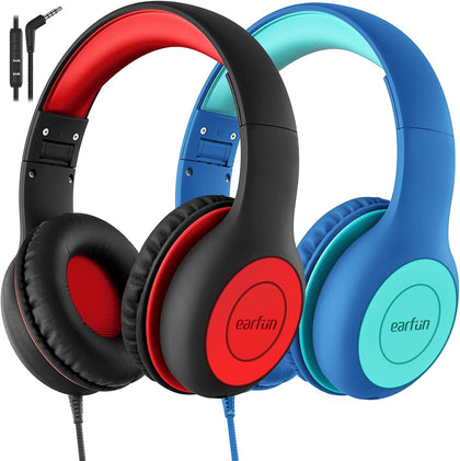 EarFun K1 Kids Headphones Wired with Mic, Headphone for Kids School 2Packs