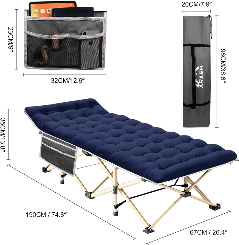 ARAER Camping Cot, 450LBS(Max Load), Portable Folding Outdoor Bed with Carry Bag