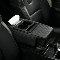 BNMFFYU Car Armrest Cushion Fit for Cadillac XT4: Fuax Leather Center Console Cover with Cup Holder, 2 Storage Bags, Phone Slot and Tissue Box Slot, Middle Console Organizer(005# Black)