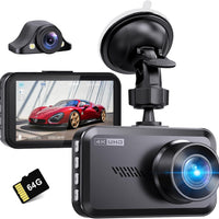 Miden 4K+2.5K Dash Cam Front and Rear,Free 64G SD Card,2160P+1600P UHD Dual Dash Camera for Cars,176°+160°Wide Angle,3.5 ''IPS Screen Dashcam,Loop Recording,G-Sensor,Night Vision,24H Parking Monitor