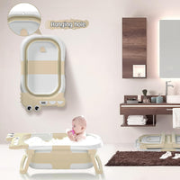 Tavlshero Bañera Plegable para Bebé con Termómetro y Cojín Flotante Beige