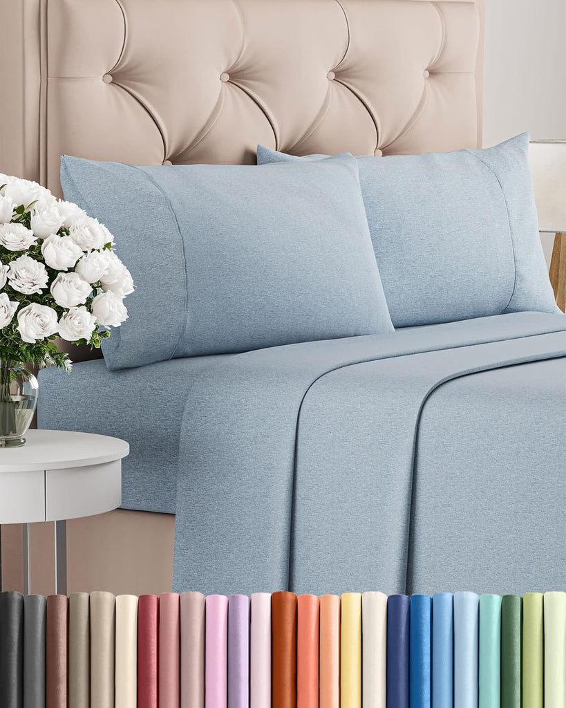 King Size 4 Piece Sheet Set - Breathable & Cooling Sheets - Heathered Blue