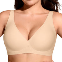 OEAK Womens Jelly Bras Wireless Deep V Comfy Push Up Tshirt Bras BGE S