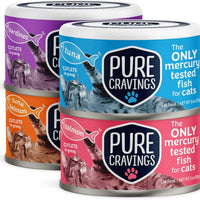 Pure Cravings Wet Cat Food Variety Pack Tuna, Salmon, Sardines, Tuna/Salmon in Gravy, 100% Mercury-Tested, Moist Can Fish for Cats, Grain-Free, Protein, Non-GMO, Pack of 12