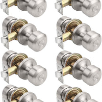 KNOBWELL Brushed Nickel Closet Door Knob, Interior Door Knobs with Cylindrical Shape Knob for Passage, Hallway Doors, Keyless Non-Locking Indoor Door Handle, 8 Pack