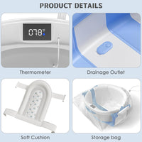 Himold Bañera Plegable Amplia para Bebé con Termómetro y Cojín Azul