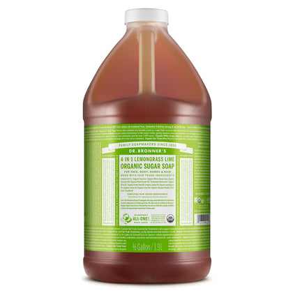Dr. Bronner's - Organic Sugar Soap (Lemongrass, 64 Ounce) - Made with Organic Oils, Sugar and Shikakai Powder, 4-in-1 Use: Hands, Body, Face and Hair