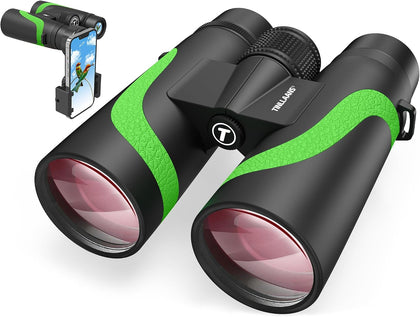 15x55 UHD Binoculars for Adults High Powered with Phone Adapter - Large View, BAK4 Prism, Waterproof, Lightweight for Bird Watching, Hunting, Cruise, Travel, Camping (Green)