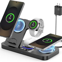 YiJYi Magnetic Wireless Charger for Samsung, 6 in 1 for Samsung Charging Station,30W Dual Phone with Auto-Switch 7-Color Light & Clock,for Samsung S26,for Galaxy Buds for Samsung Galaxy Watch