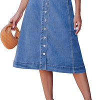 luvamia Jean Skirts for Women Trendy Midi Length A Line Skirt Womens with Pockets Skirts for Women Denim Button Down Western Outfit Classic Blue Size X-Large US 16 to 18