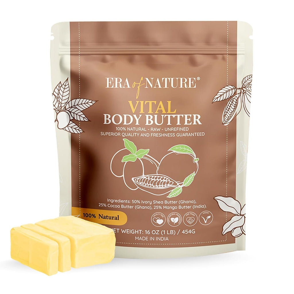 Era of Nature Organic Shea, Mango & Cocoa Body Butter – Raw, Unrefined, 100% Natural – Perfect Base for DIY Skincare, Body Butters, Lotions, Soaps & Lip Balms – Essential for Homemade Creations – 32oz