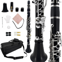 YoungMonic Ebonite Wood E Flat Clarinet with Nickel-Plated Keys for Orchestral Performance Professional Black E Clarinets with Padded Carry Box & Full Maintenance Kits(n1)