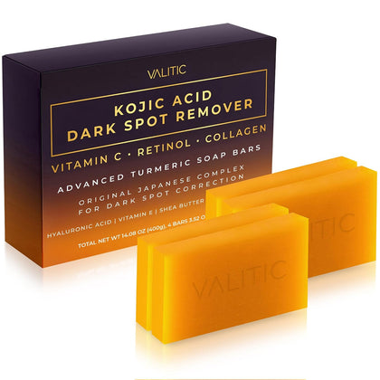 VALITIC Kojic Acid Dark Spot Remover Soap Bars with Vitamin C, Retinol, Collagen, Turmeric - Original Japanese Complex I