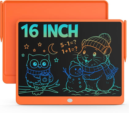 Bravokids 16 Inch LCD Writing Tablet for 3-8 Year Olds - Electronic Drawing Pad and Doodle Board as Educational Birthday Gifts for Girls and Boys (Orange)