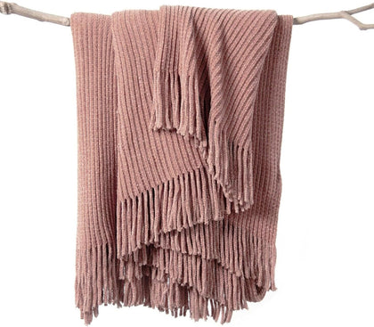 lifein Throw Blanket for Couch, Soft Boho Decor Bed Throw,Cozy Chenille Knitted Small Farmhouse Lightweight Throw (Pink,60 * 80