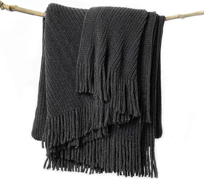 lifein Throw Blanket for Couch, Soft Boho Decor Bed Throw,Cozy Grey Knitted Chenille Small Farmhouse Lightweight Throw (Dark Grey,50 * 60