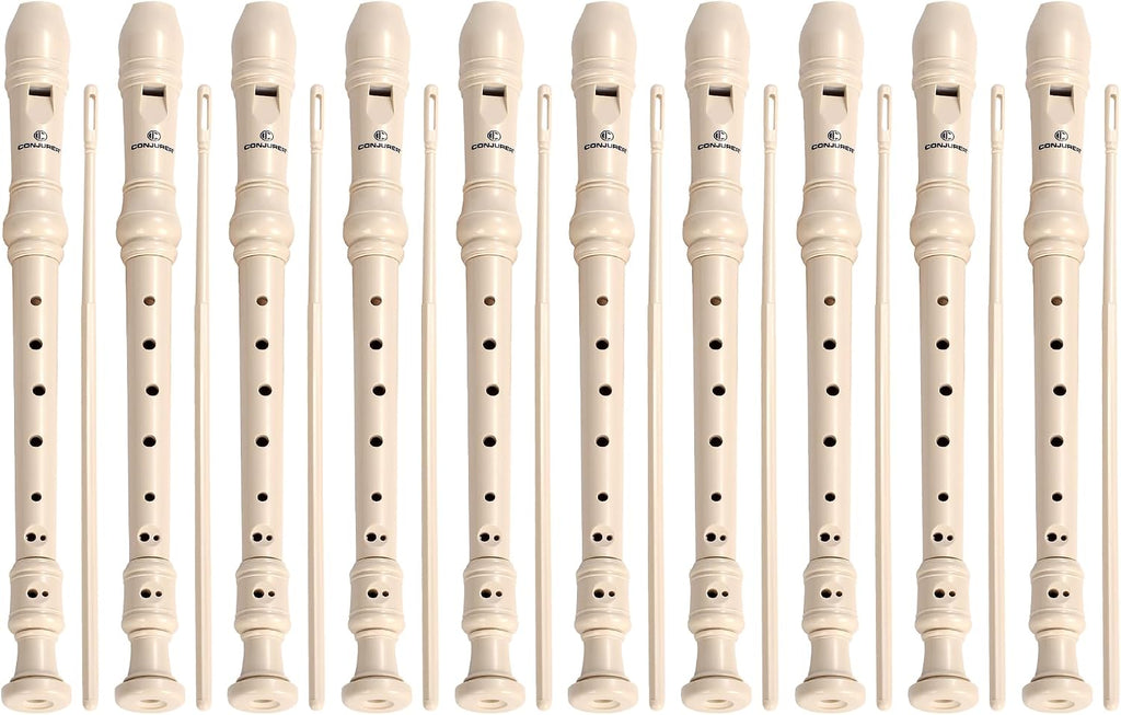 CONJURER 10Pc Soprano Recorder Instrument for Kids Student - German Fingering 8 Hole Flute ABS Descant Recorders for Beginners with Cleaning Rod and Bag for Kids over 3 Years Old