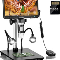 TOMLOV DM9B 7" Digital Microscope: 1080P 1200X Coin Microscope Magnifier, 12MP Ultra-Precise Focusing LCD Soldering Microscopes for Adults, PC View, 16GB, Black