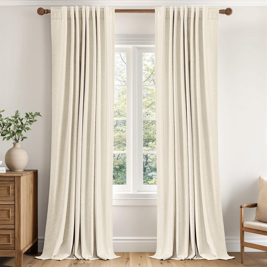 MIULEE 100% Blackout Linen Curtains for Bedroom 40W x 96L Cream Beige