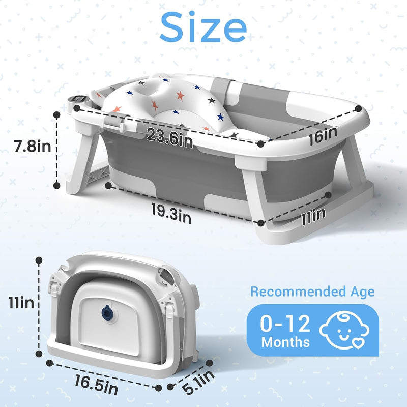 BUNWAG Classic Bañera Plegable para Bebé 0 a 12 Meses con Cojín Suave