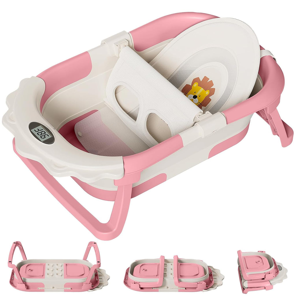 TPN Grow-with-Me 4 en 1 Bañera Plegable con Cojín y Termómetro Rosada
